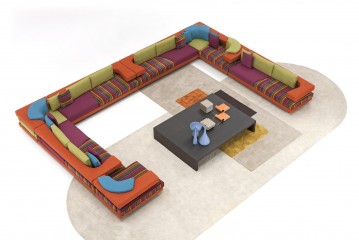 П-образный большой модульный диван в разноцветной текстильной обивке - lof/549