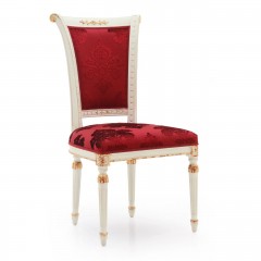 Красный бархатный стул на белом каркасе с позолоченной резьбой - svd/571
