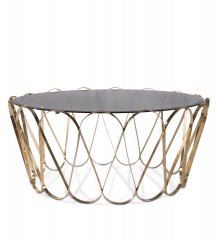 Круглый столик из тонированного стекла на фигурном латунном каркасе - bcd/142