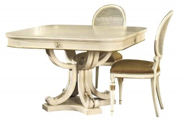 Классический стол цвета слоновой кости на фигурном подстолье с позолоченной резьбой - mrt/055