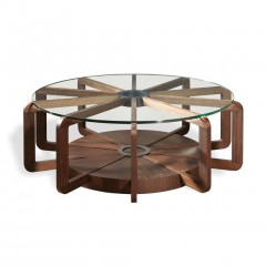 Дизайнерский стеклянный стол на подстолье из орехового массива - mtk/054