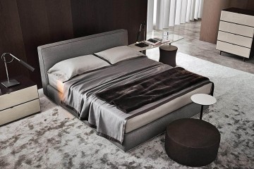 Кровать-подиум в текстильной обивке стального оттенка с кантом - min/770