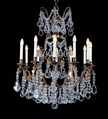 Бронзовая люстра с длинными сложными подвесками из прозрачного стекла - bad/219