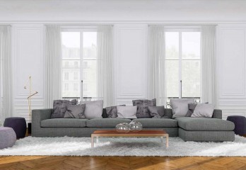 Большой серый модульный диван с левой оттоманкой - asn/020