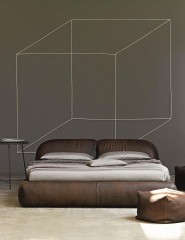 Коричневая кровать-подиум в винтажной кожаной обивке - bsn/236
