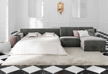 Современный модульный диван-кровать в серой бархатной обивке - asn/056