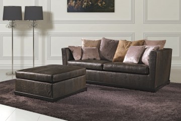 Темно-коричневый кожаный диван-кровать с декоративным тиснением - asn/044