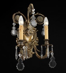 Бронзовое двойное бра с фигурными подвесками из богемского стекла - bad/346