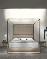 Бежевая кожаная кровать с каркасом для балдахина - bsn/103