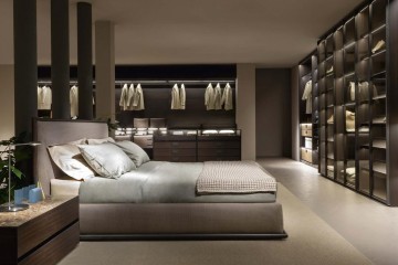 Светло-коричневая кровать в клетчатой обивке - bsn/102