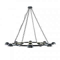 Черная люстра с двойными плафонами в форме полусфер на кольце - bad/530