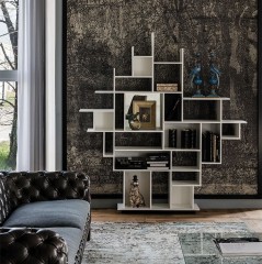 Фигурный книжный шкаф с открытыми полками и нишами - ctn/201