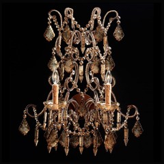 Коричневое бра с 2 свечами и подвесками из тонированного стекла - bad/371