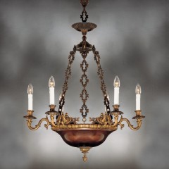 Люстра с 6 свечами на патинированном каркасе цвета античной бронзы - bad/018