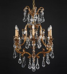 Дизайнерская фигурная люстра с 6 свечами и сложными подвесками из прозрачного стекла - bad/235