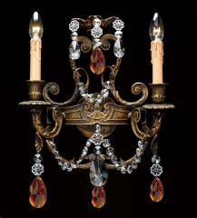 Патинированное бронзовое бра с прозрачными бусами и подвесками из стекла коньячного оттенка - bad/369