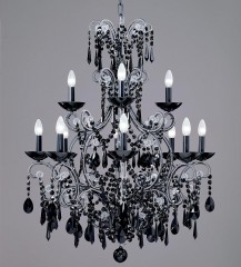 Черная люстра на фигурном каркасе с бусами и подвесками из стекла - bad/234