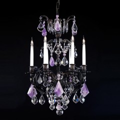 Фигурная черная люстра с сиреневыми стеклянными подвесками - bad/055