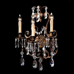 Двойное патинированное бра с подвесками из прозрачного и янтарного стекла - bad/382