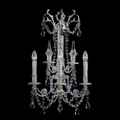 Тройное серебряное бра с бусами, фиолетовыми и зелеными подвесками - bad/356