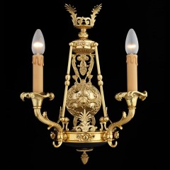 Позолоченное декорированное бра с 2 бежевыми свечами - bad/426