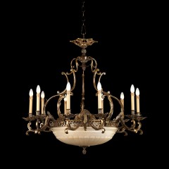 Люстра на фигурном бронзовом каркасе с бежевым плафоном - bad/030