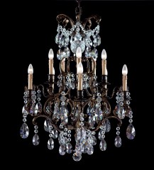 Люстра на бронзовой арматуре с ограненными стеклянными подвесками и 10 кремовыми свечами - bad/221