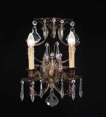 Двойное бронзовое бра с фигурным топом и стеклянными кристаллами - bad/384