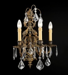 Бронзовое бра с 3 свечами и подвесками из прозрачного стекла - bad/383