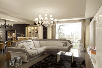 Угловой диван в комбинированной обивке с встроенной задней полкой - fln/068