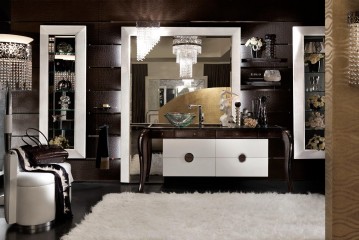 Белая тумба для ванной с 4 ящиками на коричневом основании - fln/128