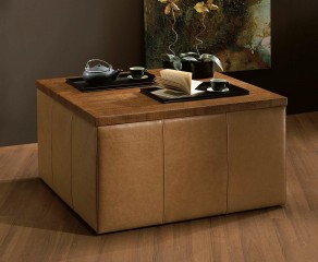 Квадратный стол в тисненой и гладкой кожаной обивке - fln/040