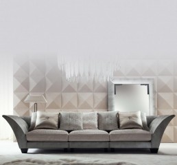 Серый кожаный диван со съемными бежевыми подушками - gkn/187