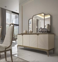 Трехстворчатое настольное зеркало в бежевой раме со скругленными углами - ari/004