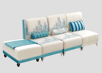 Дизайнерский белый модульный диван с бирюзовыми акцентами - tna/219