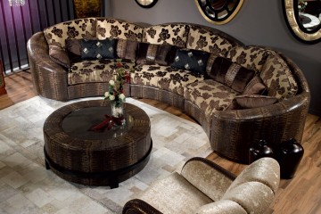 Модульный диван с фигурной спинкой в комбинированной обивке - tna/206