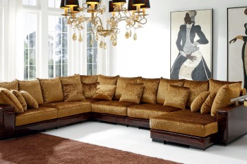 Коричневый модульный диван в бархатной и кожаной обивке - tna/188