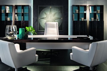 Черный кабинет со светло-серыми кожаными креслами - mlb/457