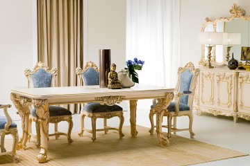 Столовая кремового оттенка с серо-голубыми стульями - slk/313