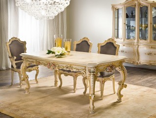 Столовая кремового оттенка с расписным и резным декором - slk/315
