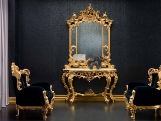 Консоль с белой мраморной столешницей на ажурном позолоченном подстолье - slk/015