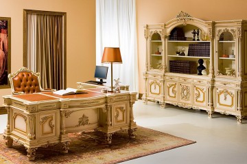 Кабинет цвета слоновой кости с цветочным резным декором - slk/305