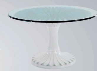 Круглый стеклянный стол на лакированной белой опоре - che/332