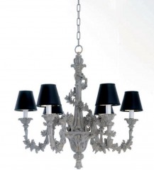 Серая люстра с цветочными гирляндами и 6 черными абажурами - che/089