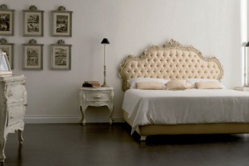 Кровать с фигурным мягким изголовьем в каретной стяжке - che/299