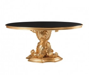Позолоченный резной стол с круглой черной столешницей - che/360