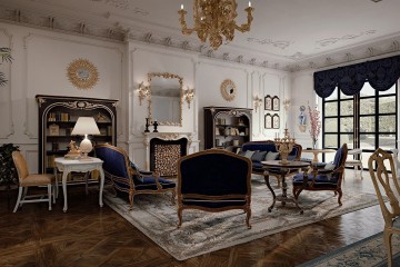 Синее бархатное кресло с открытыми мягкими подлокотниками - che/295