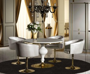 Белый поворотный кожаный стул на позолоченной опоре - bdl/189