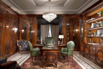 Резной классический кабинет из массива с зелеными акцентами - bdl/240