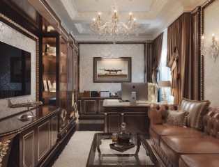 Кабинет шоколадного оттенка с кожаным диваном - bdl/248